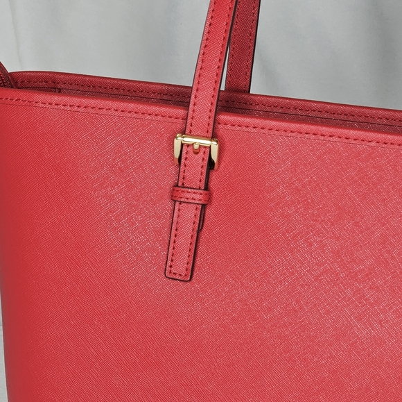 Michael Kors RED Leather Tote Bag Purse - Picture 5 of 11